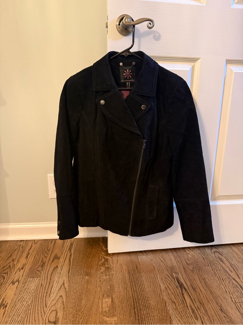 Isaac Mizrahi Live Black Suede Asymmetrical Zip Moto Style Jacket